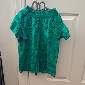 Green Eyelet Off-Shoulder Women's Top